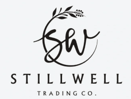 Logo with 'sw' initials and floral design for Stillwell Trading Co.