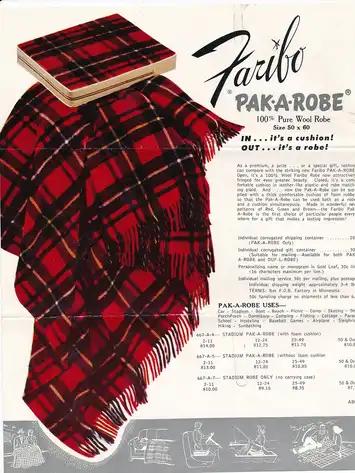 Vintage red and black plaid Paka Robe advertisement with product details.