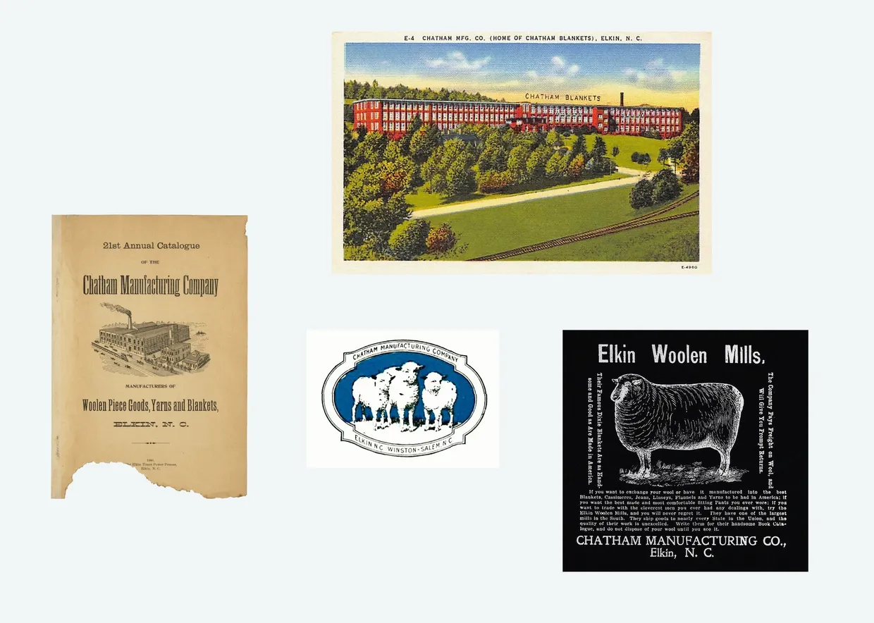 A collage of vintage documents and logos related to sheep and wool.