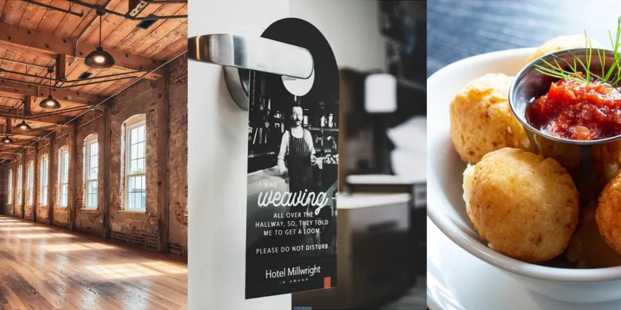 A black and white flyer for a weaving workshop hangs on a door handle.