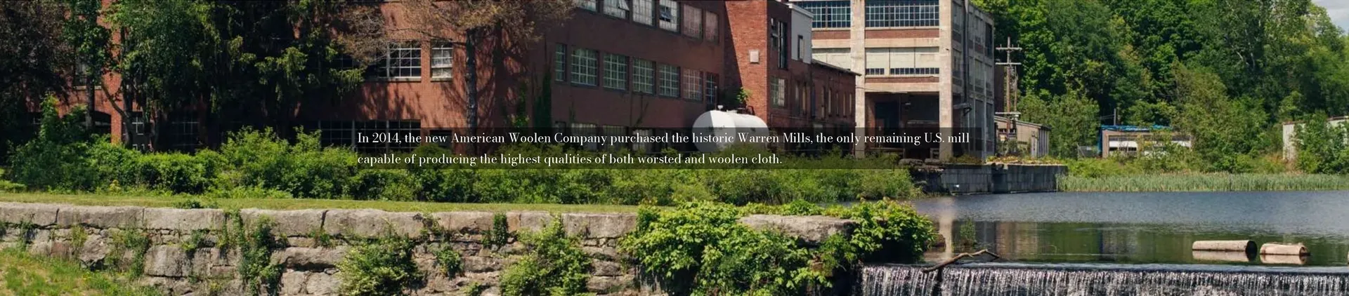 Historic Warren Mills building with a canal in front and text overlay about Golden Company.