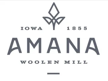 Logo of Amana Woolen Mill, established 1855 in Iowa.