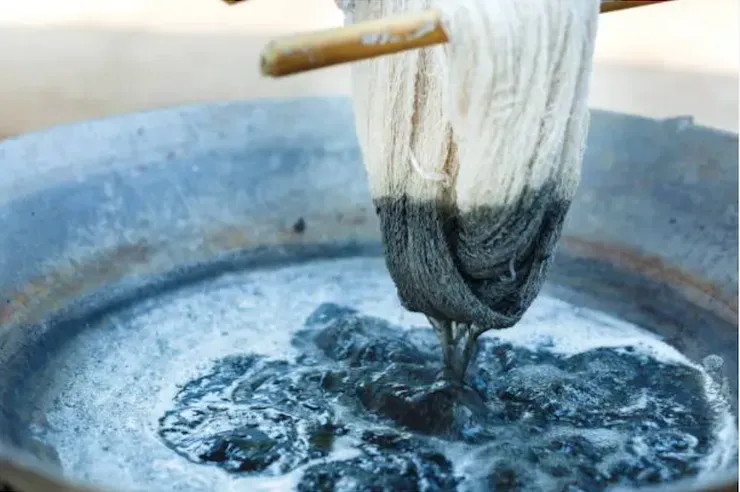 Close-up of brush dipped in black paint.